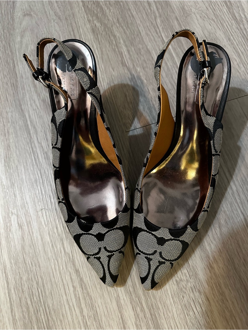 Coach canvas Black & Cream Pointed Slingback Flats